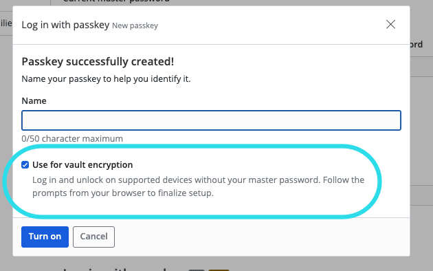 Registering a passkey with PRF
